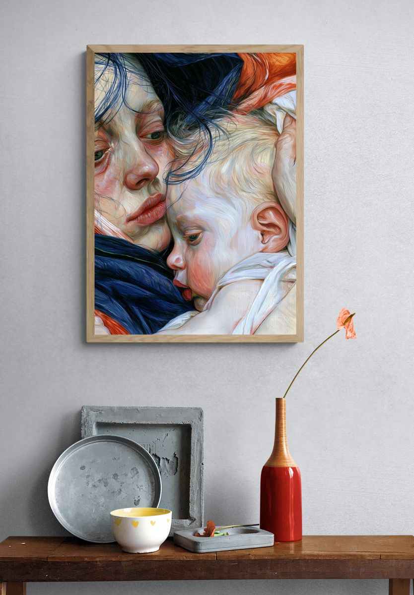 Mother and Child Embrace Print. — room view 3