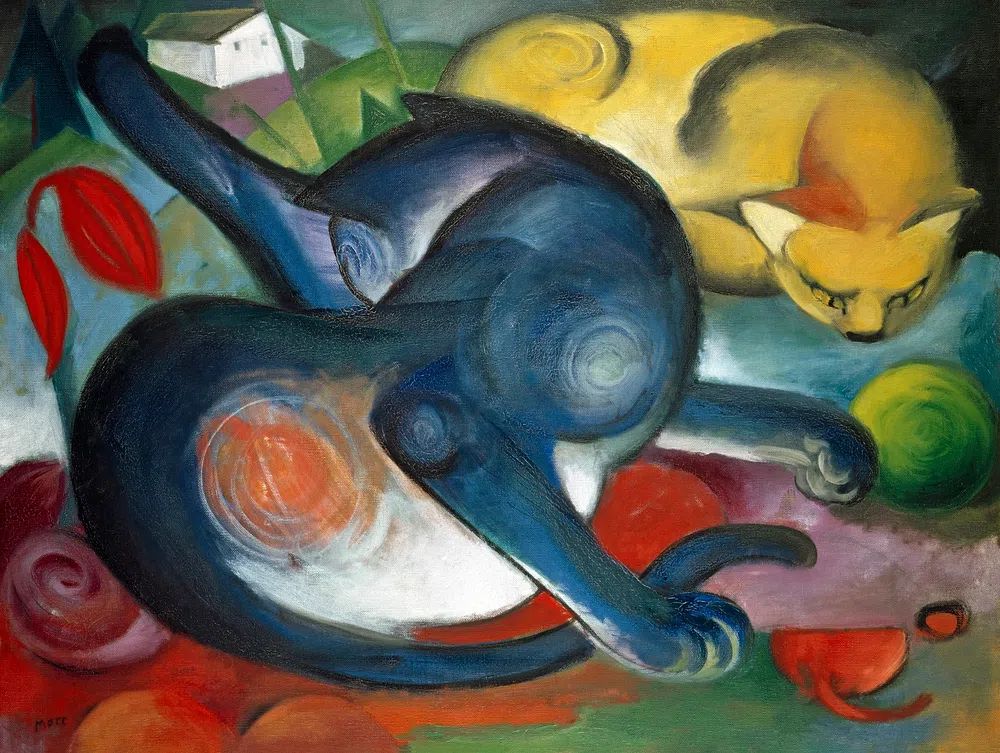 Blue and Yellow Cats — Fine Art Print. poster — fine-art art