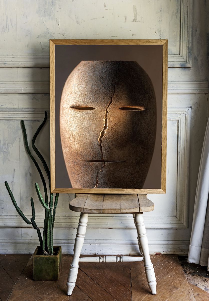 Cracked Face Sculpture — Fine Art Print. room preview