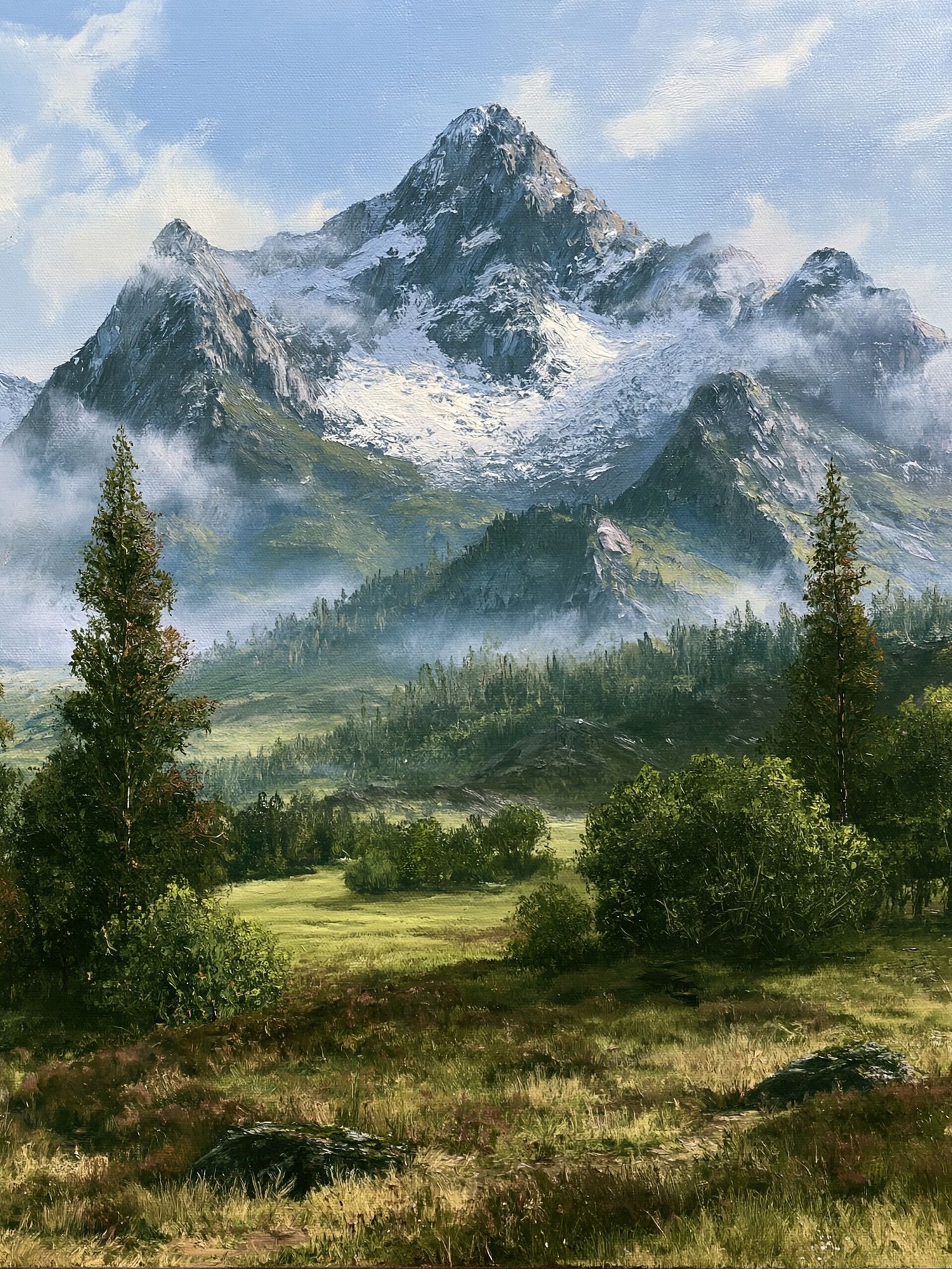 Snowy Mountain Valley Landscape Print. poster detail