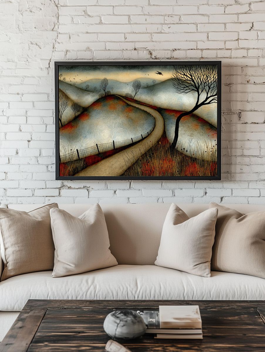 Winter Hills Landscape Print. room preview