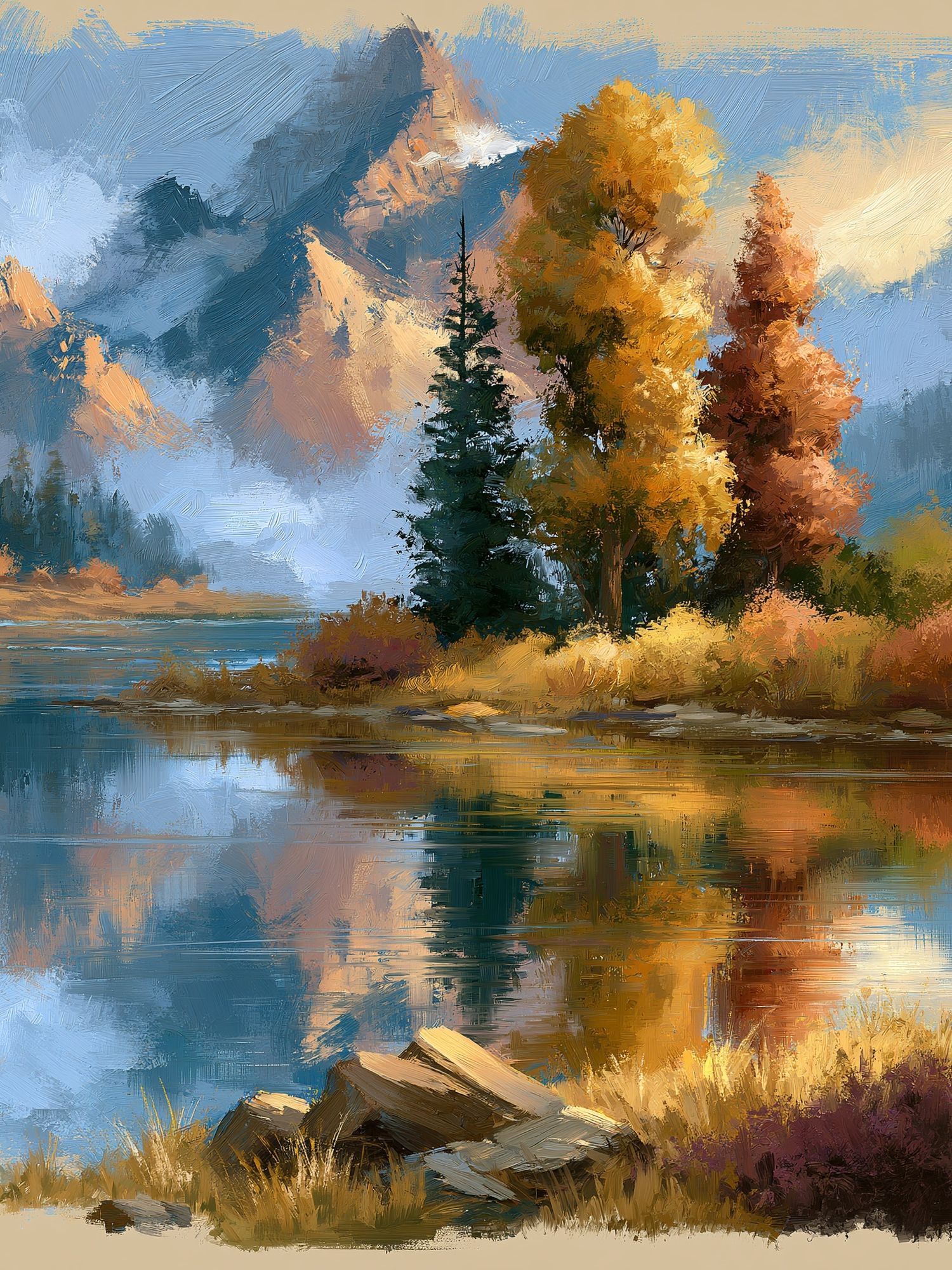 Autumn Mountain Lake Landscape Print. poster detail
