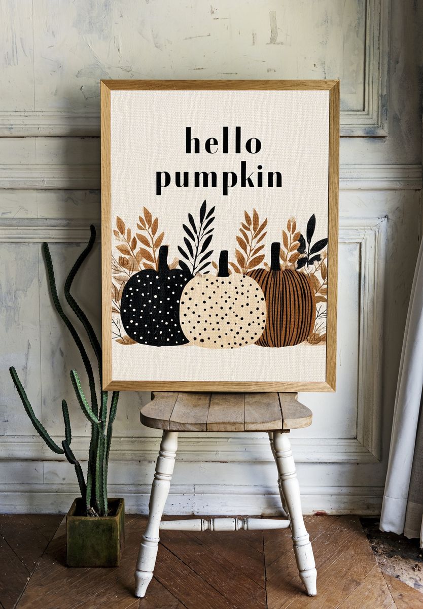 Hello Pumpkin — Fall Illustration Print. — room view 1