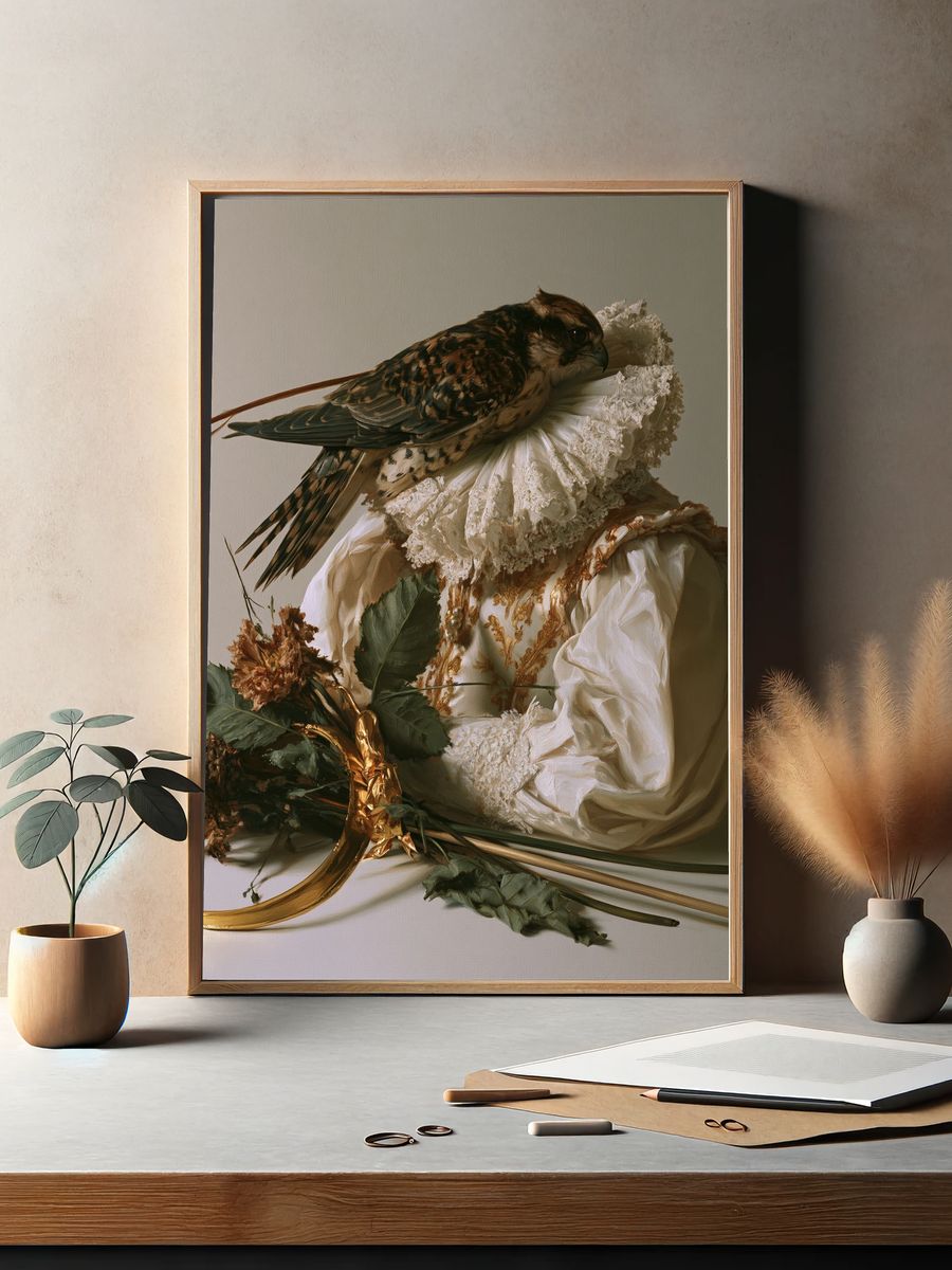 Still Life Falcon Portrait Print. — room view 2