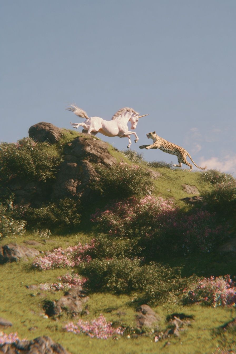 Unicorn and Cheetah — Fantasy Print. poster detail