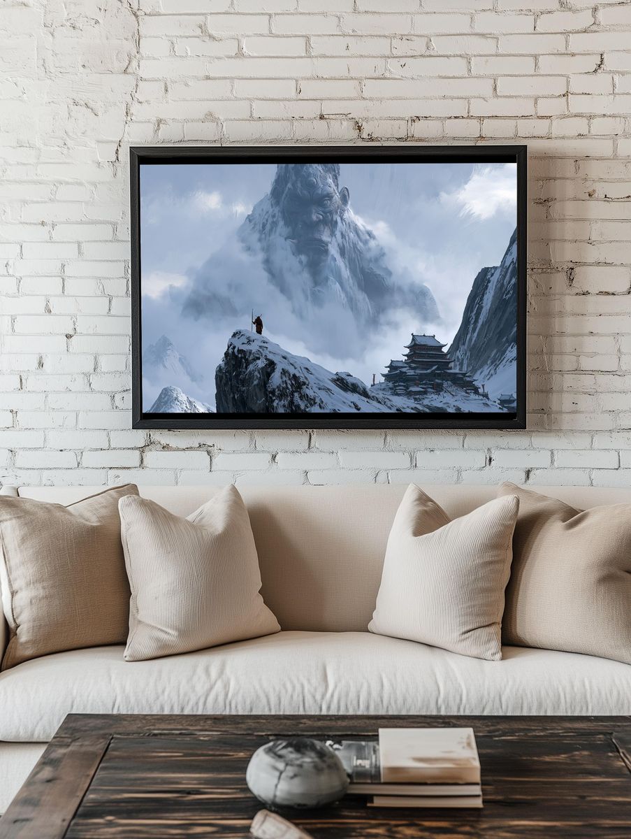 Snowy Mountain Giant Fantasy Print. room preview