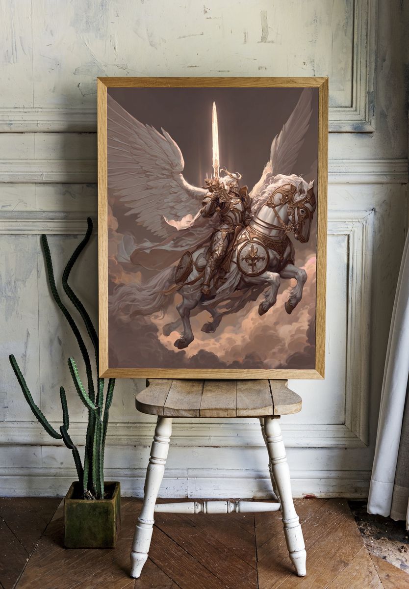 Winged Knight on Pegasus Fantasy Print room preview