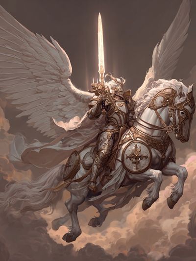 Winged Knight on Pegasus Fantasy Print. poster print