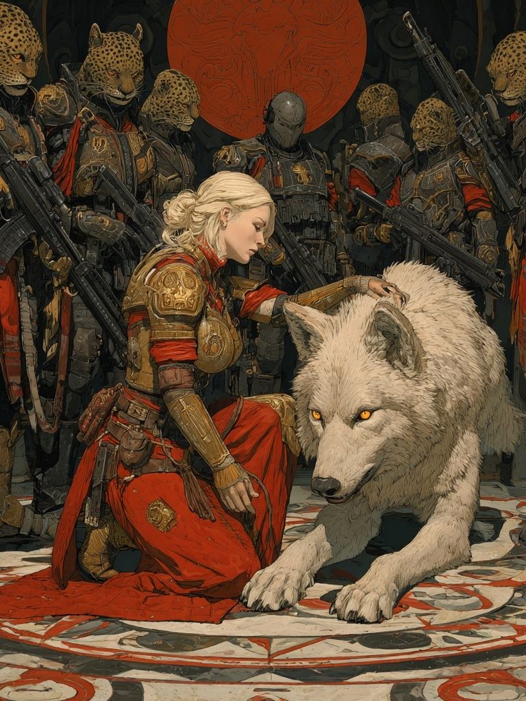 Fantasy Warrior and Wolf Print. poster detail