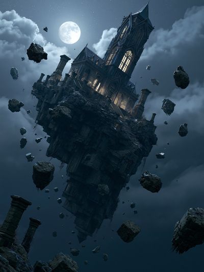 Floating Gothic Castle Moon Poster. poster print