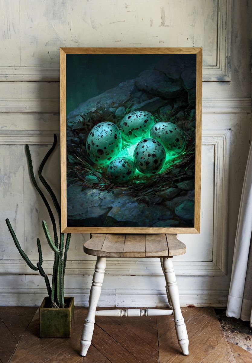 Mystical Eggs in Nest — Fantasy Print. room preview