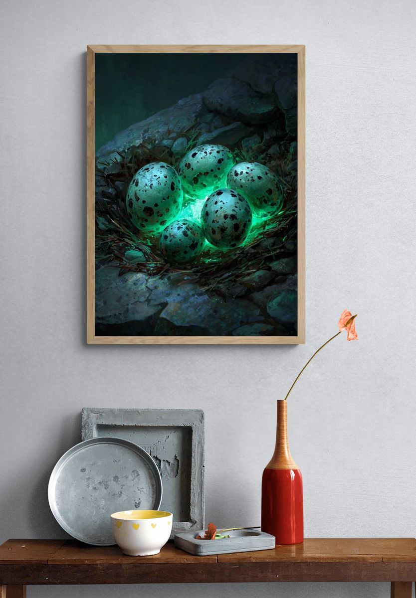 Mystical Eggs in Nest — Fantasy Print. — room view 3