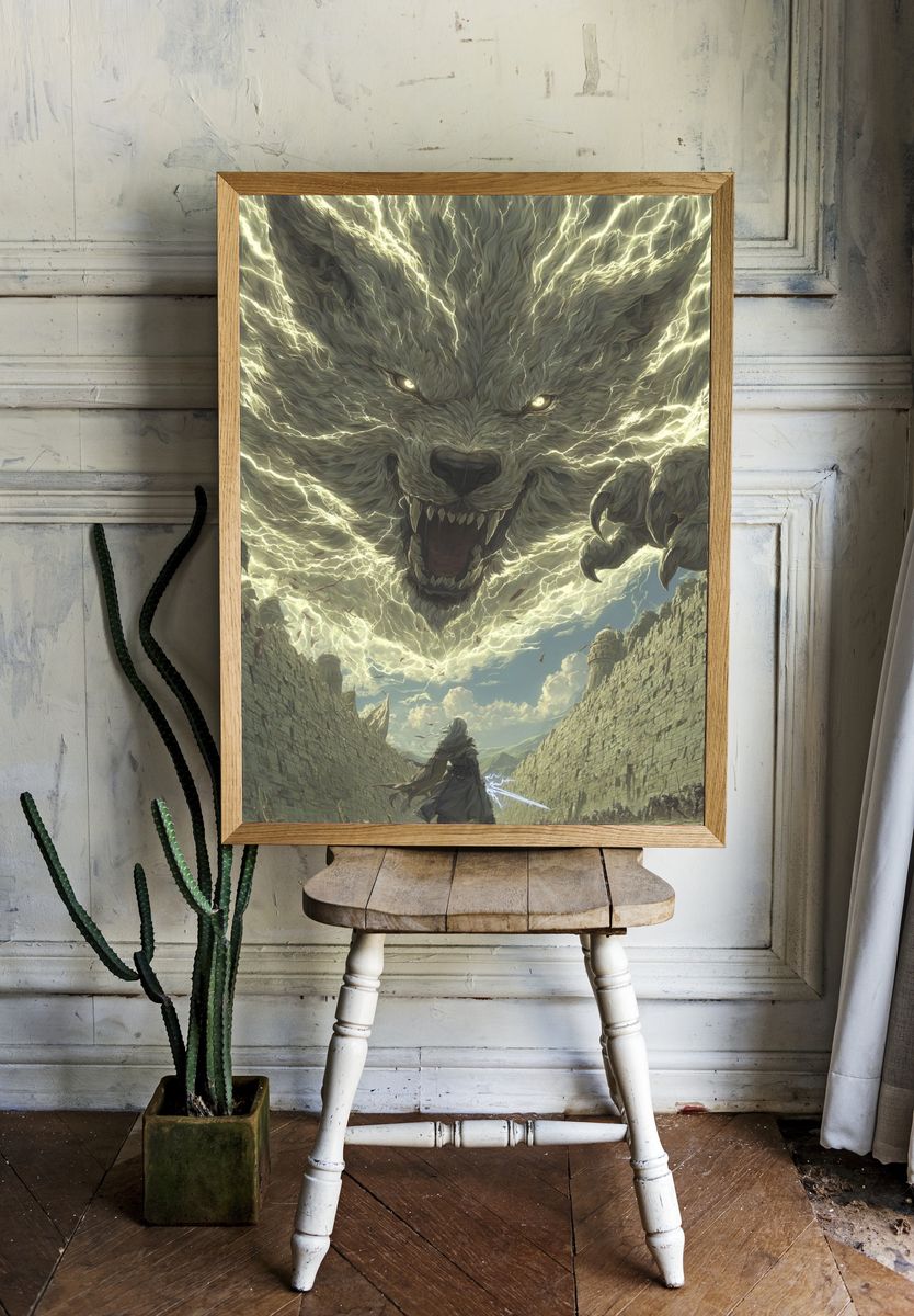 Epic Wolf Battle — Fantasy Print. — room view 1