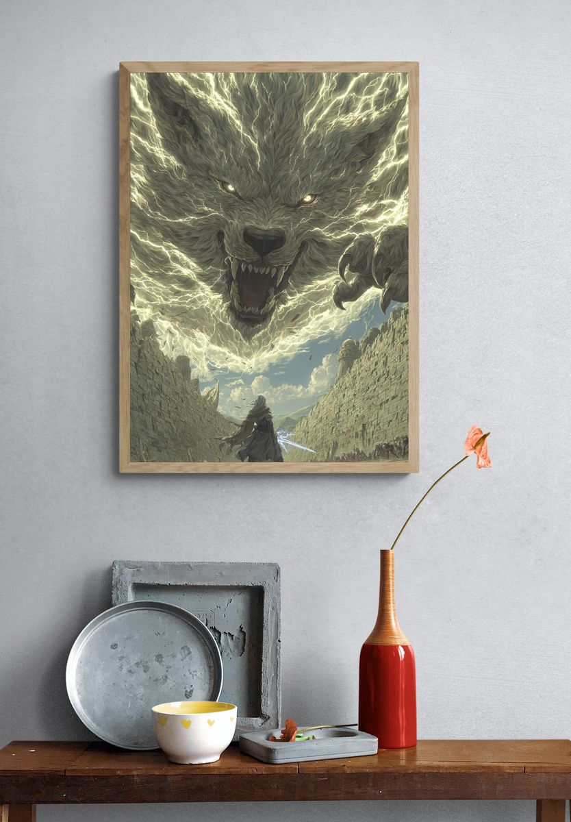 Epic Wolf Battle — Fantasy Print. — room view 3