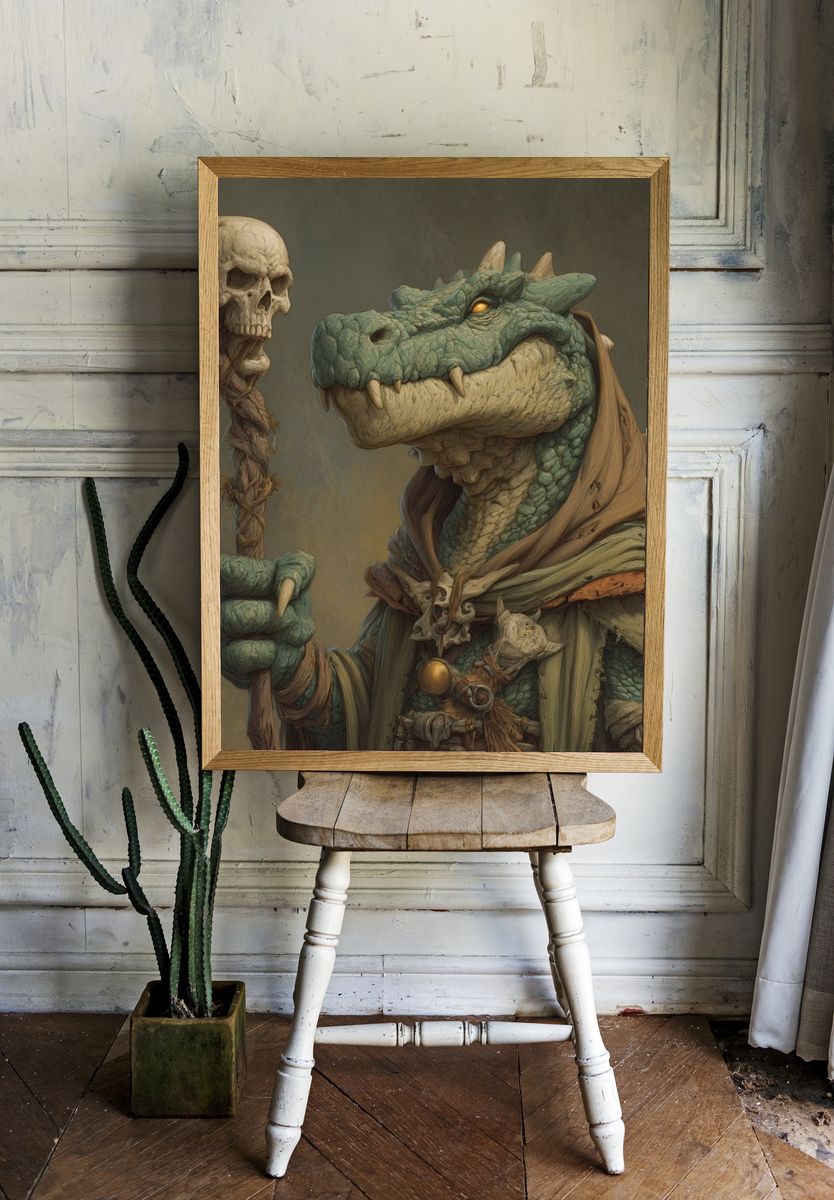 Mystical Lizard Sorcerer — Fantasy Print. — room view 1