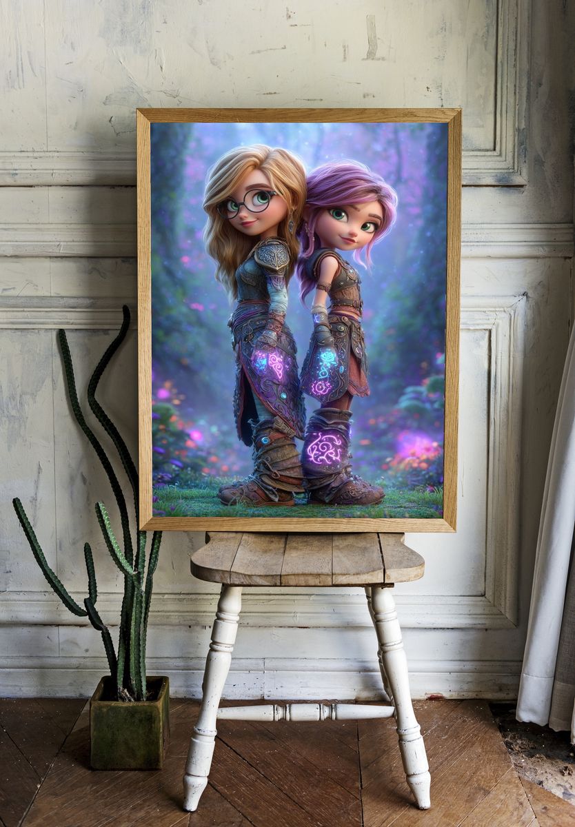 Magical Sisters — Fantasy Illustration Print room preview