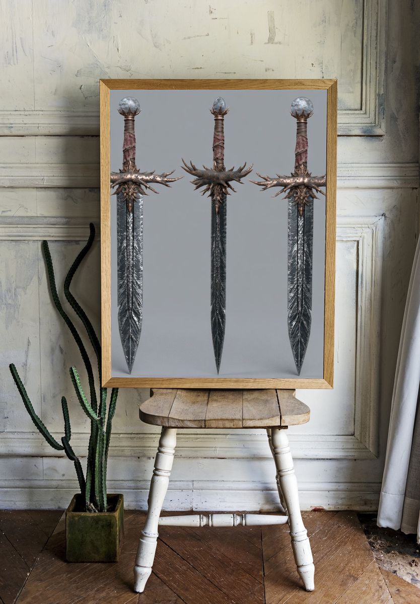 Fantasy Swords Illustration Print. room preview