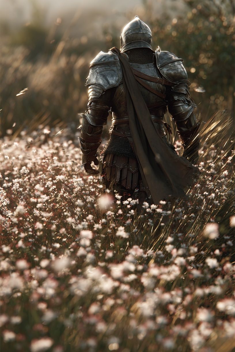 Armored Knight Meadow Print. poster detail
