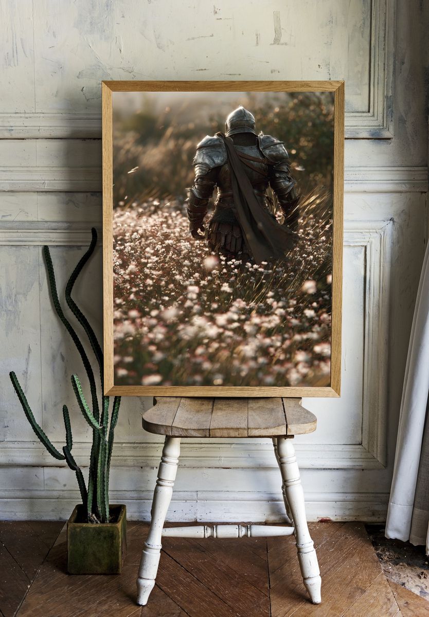 Armored Knight Meadow Print room preview