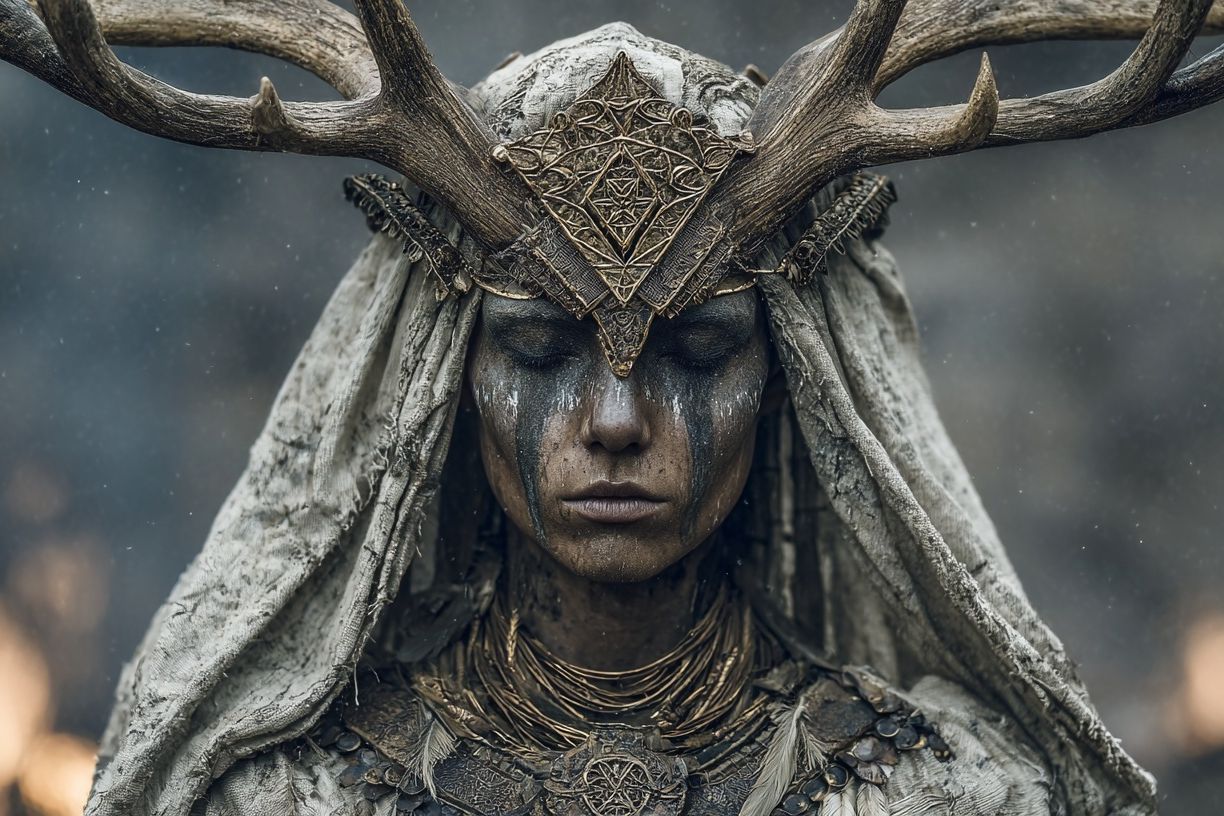 Crowned Forest Shaman Portrait Print. poster — illustration art