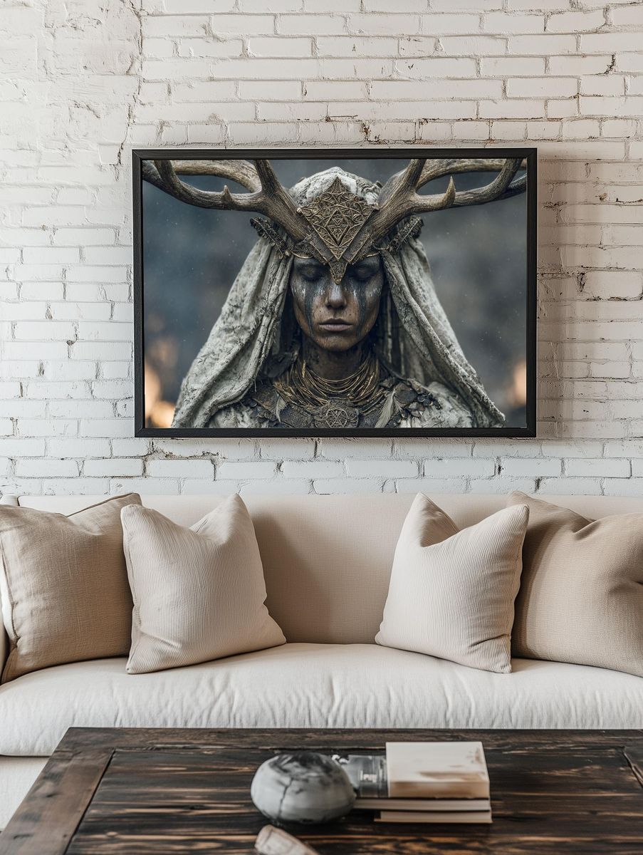 Crowned Forest Shaman Portrait Print room preview