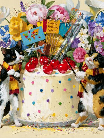 Birthday Cats Celebration Poster. poster print