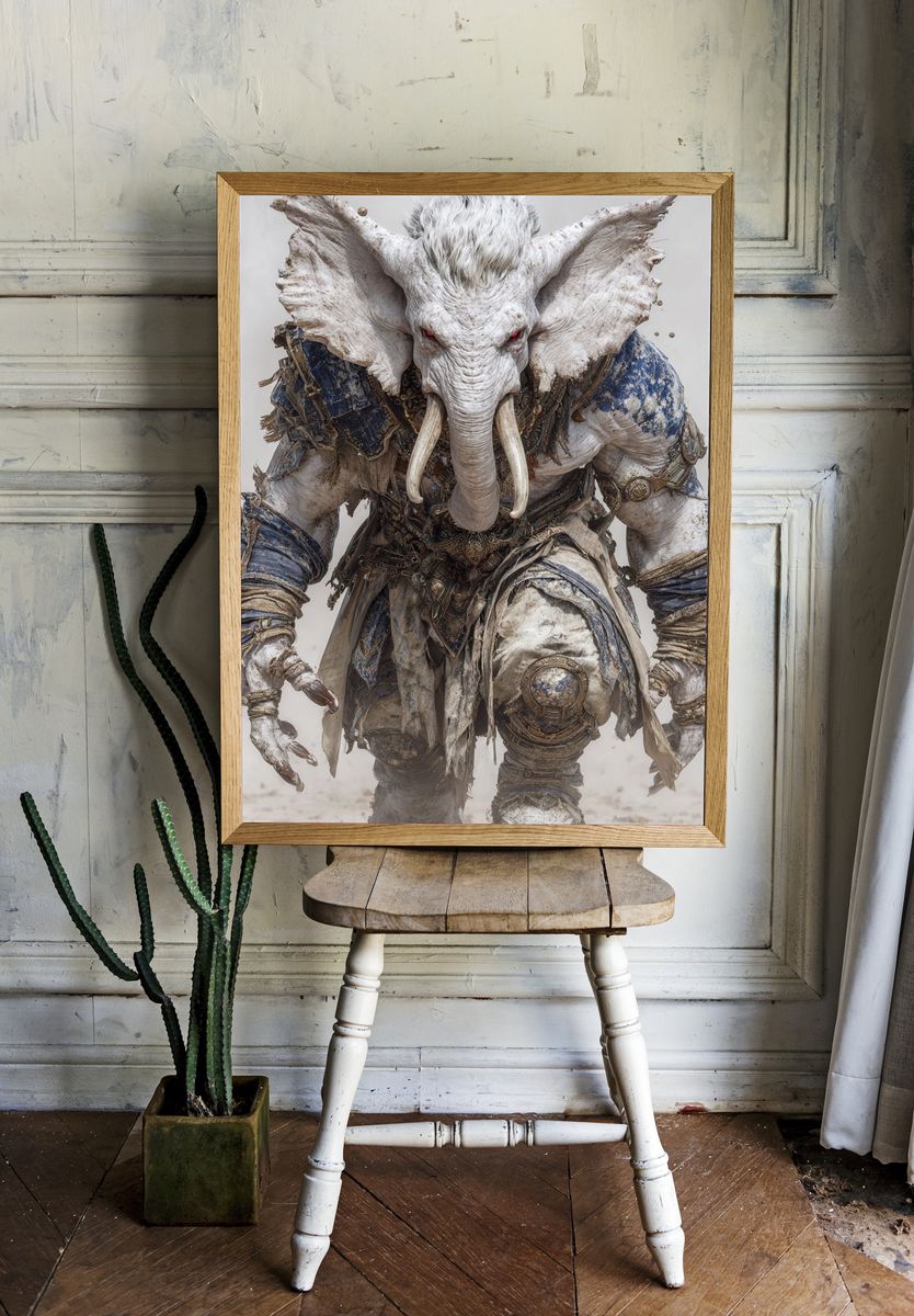 Mythical Elephant Warrior — Fantasy Print room preview
