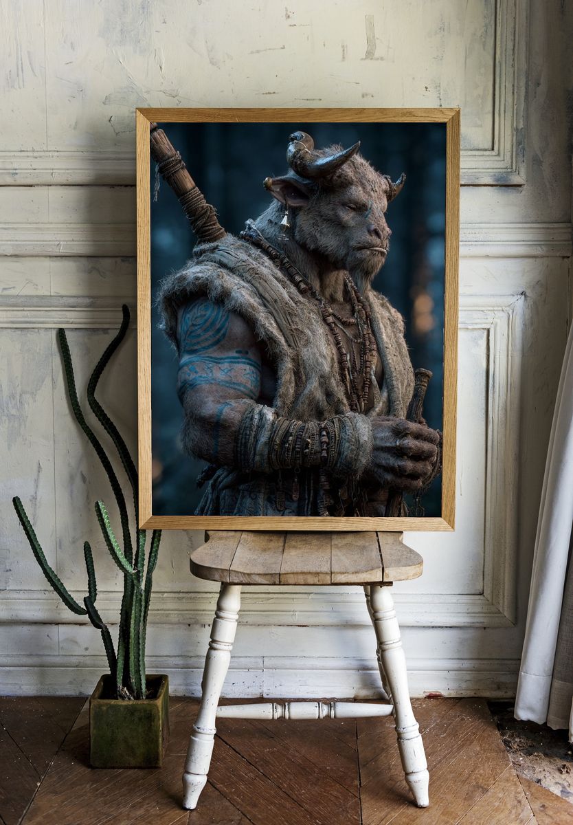 Mythical Beast Warrior — Fantasy Print. — room view 1
