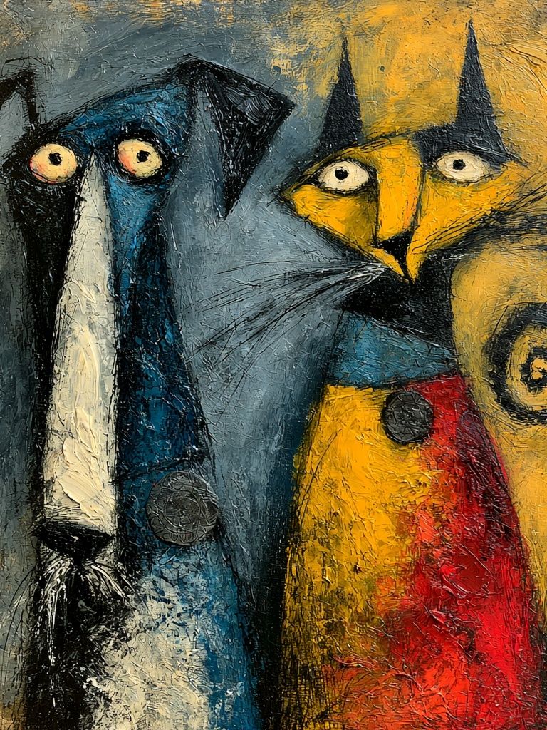 Abstract Cat and Dog Portrait Poster. poster detail