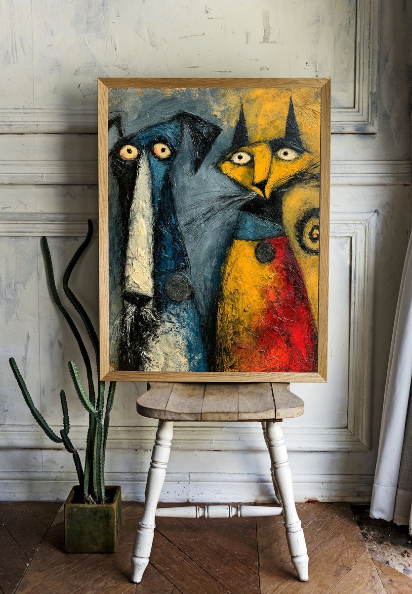 Abstract Cat and Dog Portrait Poster. room preview