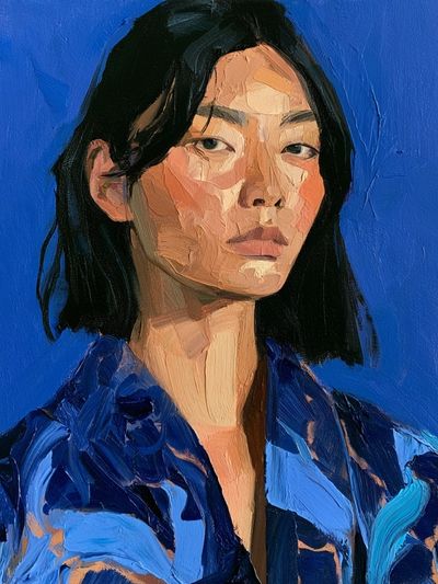 Blue Portrait Oil Painting Print. poster