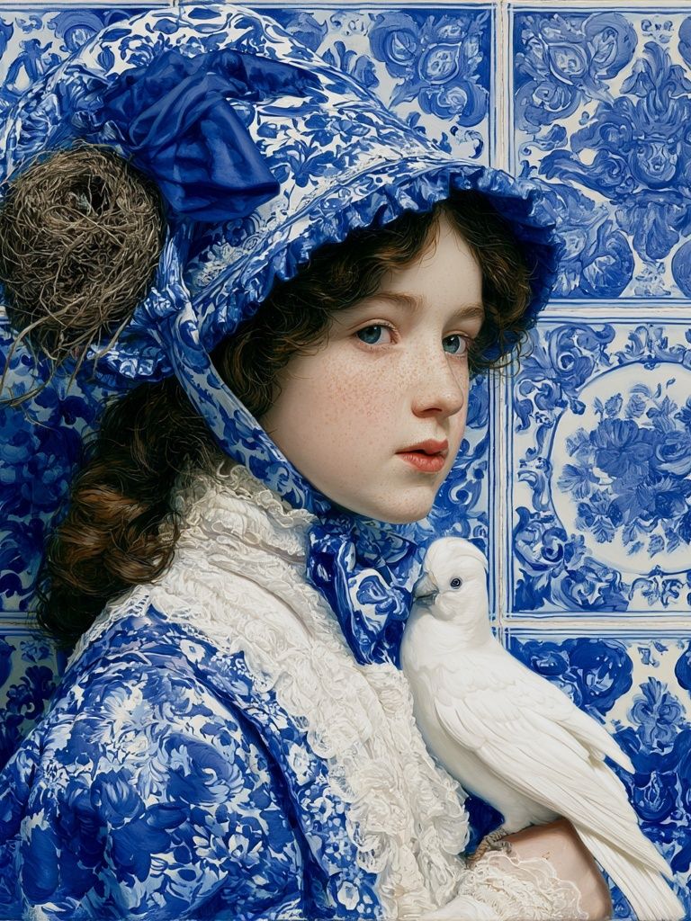Blue Portrait with Dove Print. poster detail