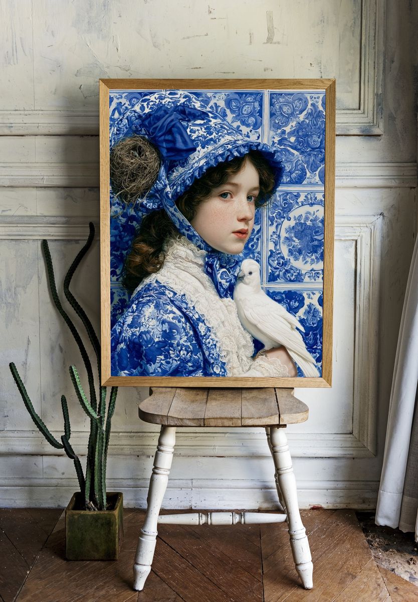 Blue Portrait with Dove Print. — room view 1
