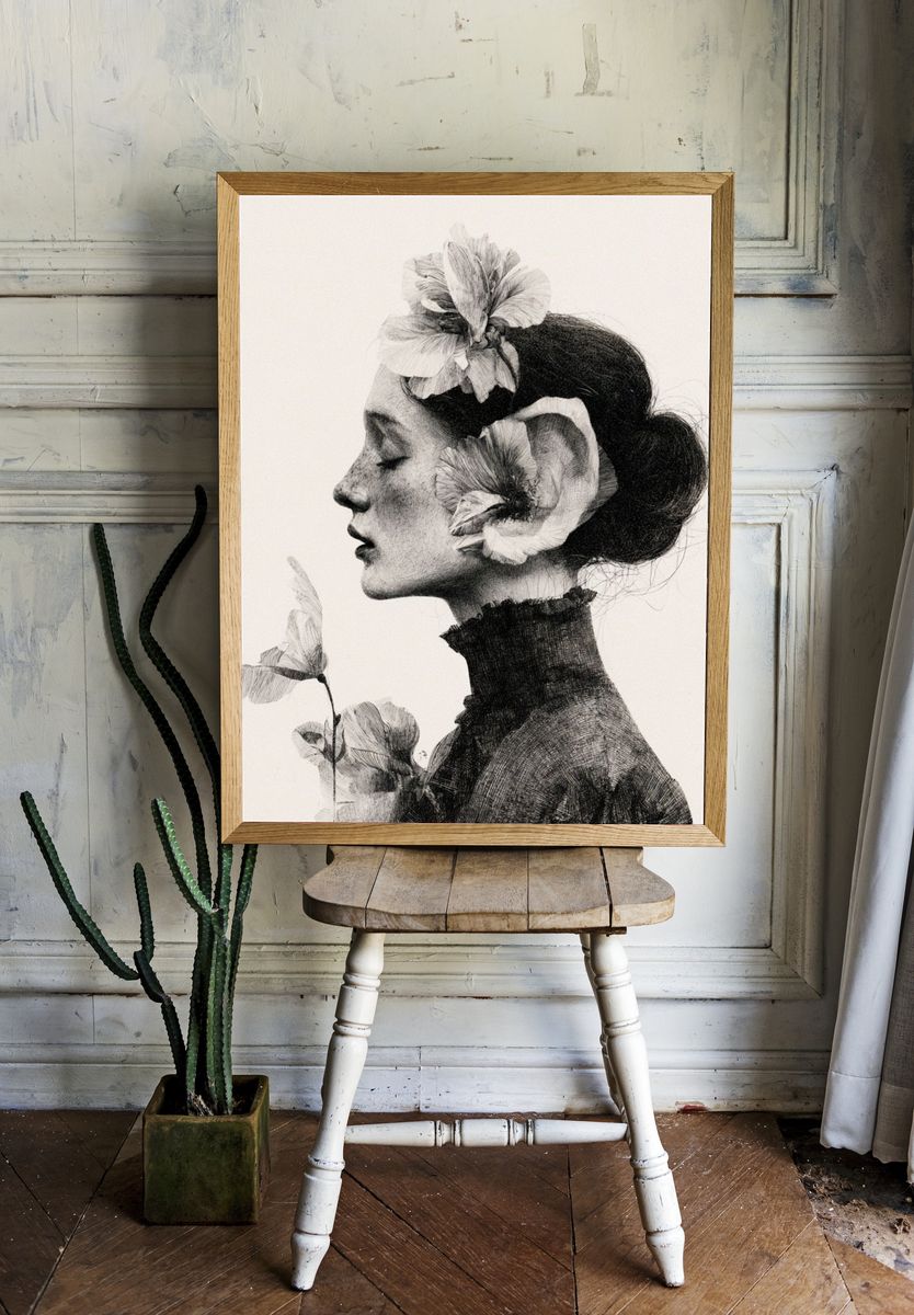 Floral Profile Portrait Print. — room view 1