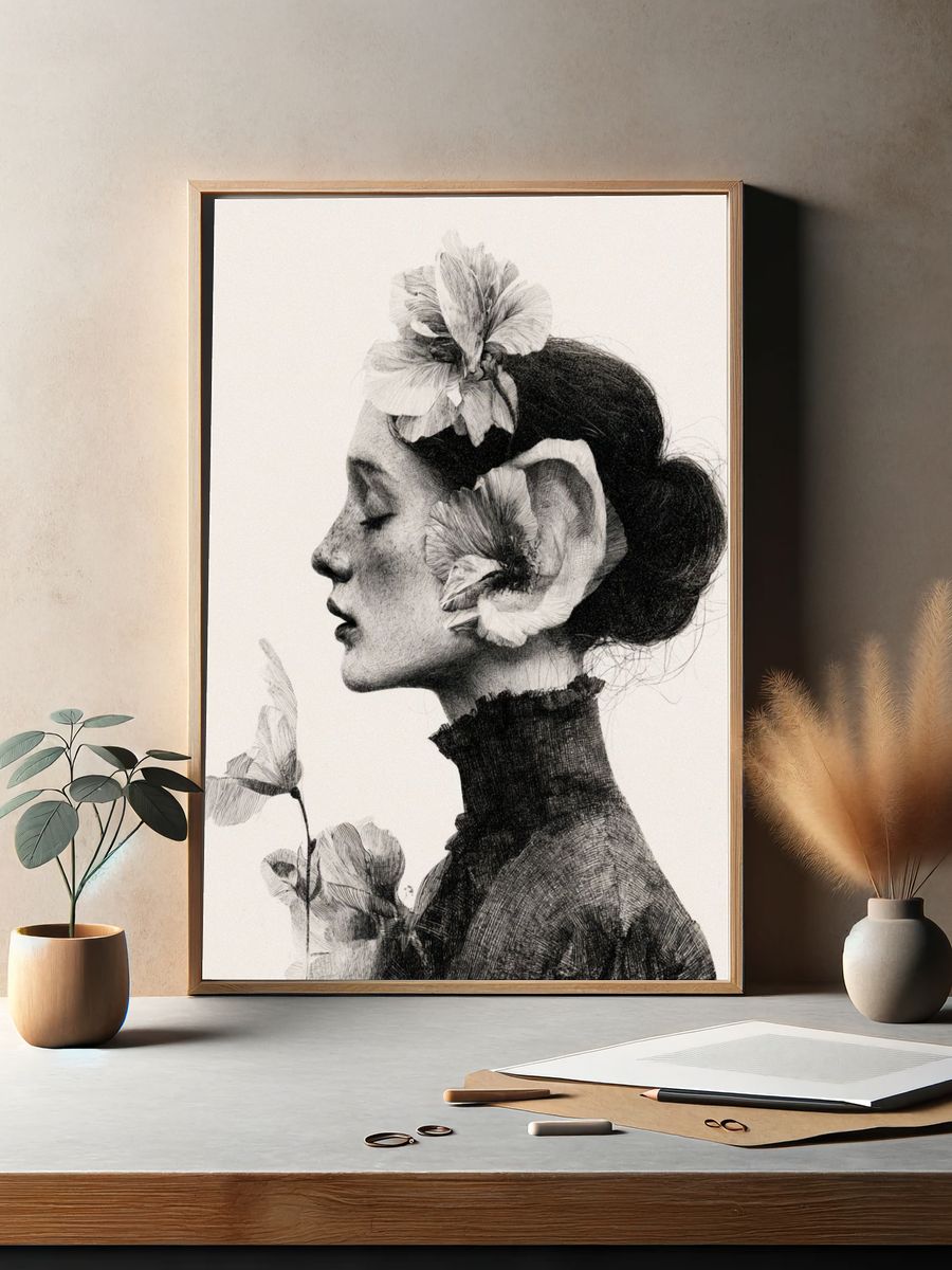 Floral Profile Portrait Print. — room view 2