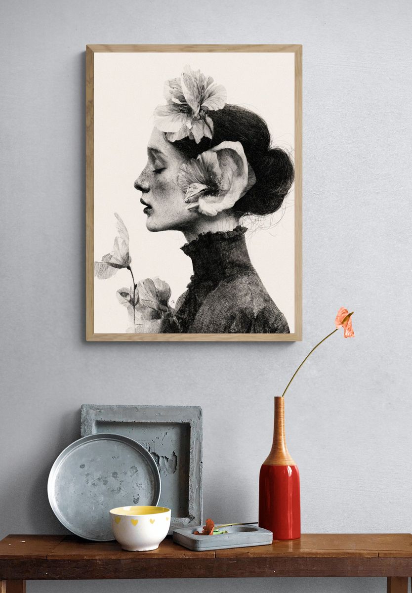 Floral Profile Portrait Print. — room view 3