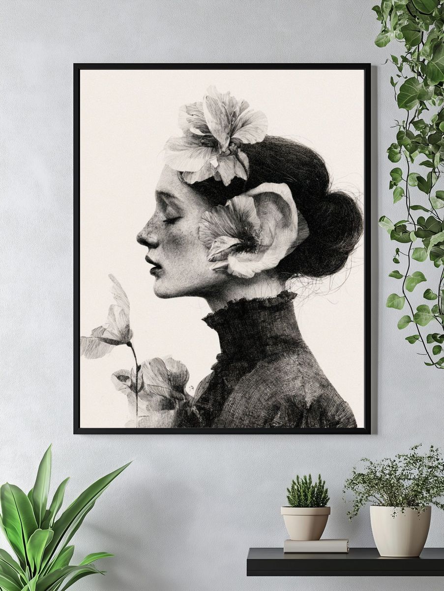 Floral Profile Portrait Print. — room view 4