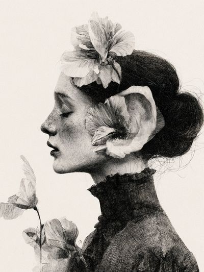 Floral Profile Portrait Print.