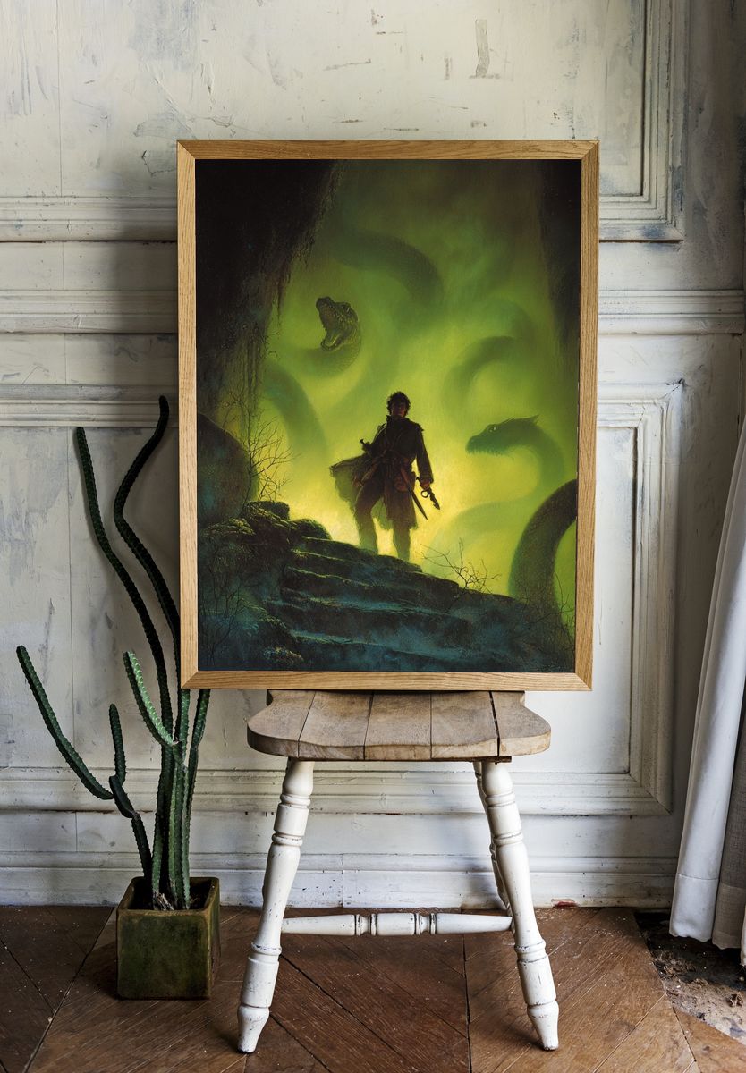 Adventurer and Serpents — Fantasy Print room preview