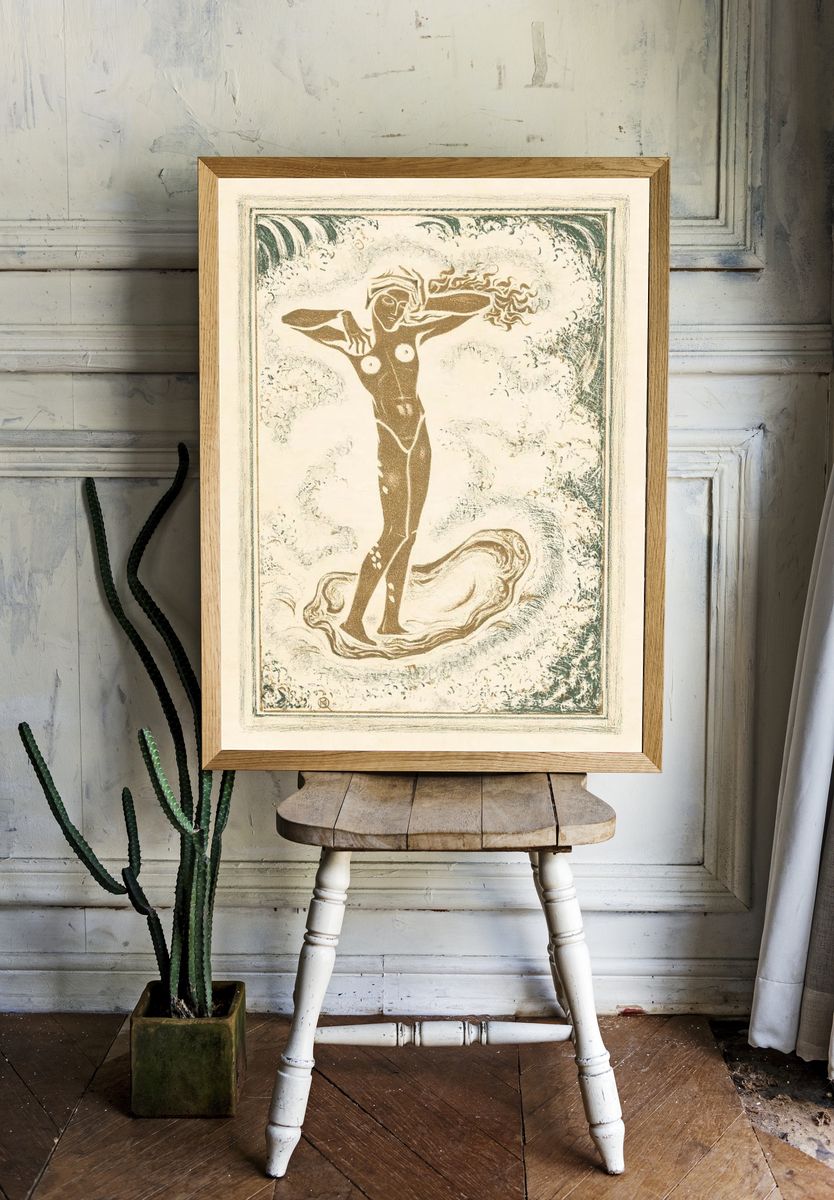 Nude Woman in Waves — Fine Art Print. — room view 1
