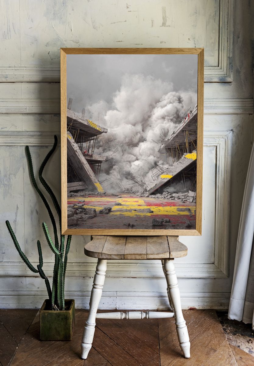 Destruction of Concrete Structure — Fine Art Print. room preview
