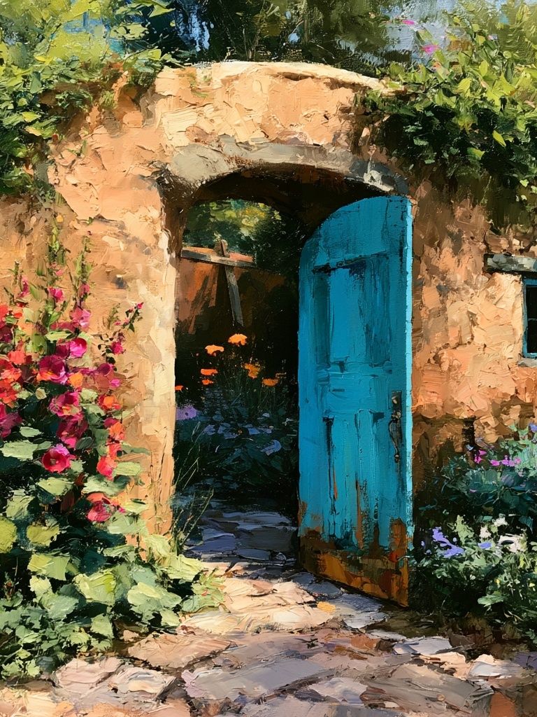 Mediterranean Garden Doorway Print. poster detail