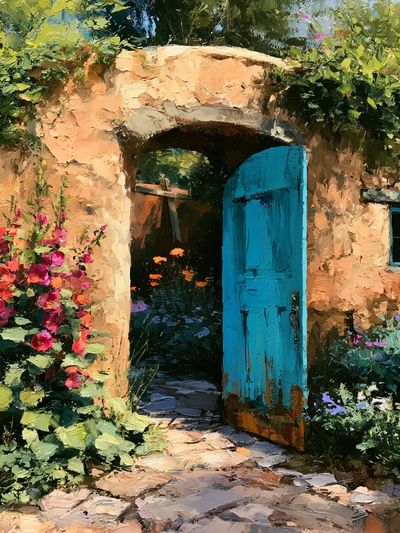 Mediterranean Garden Doorway Print. poster