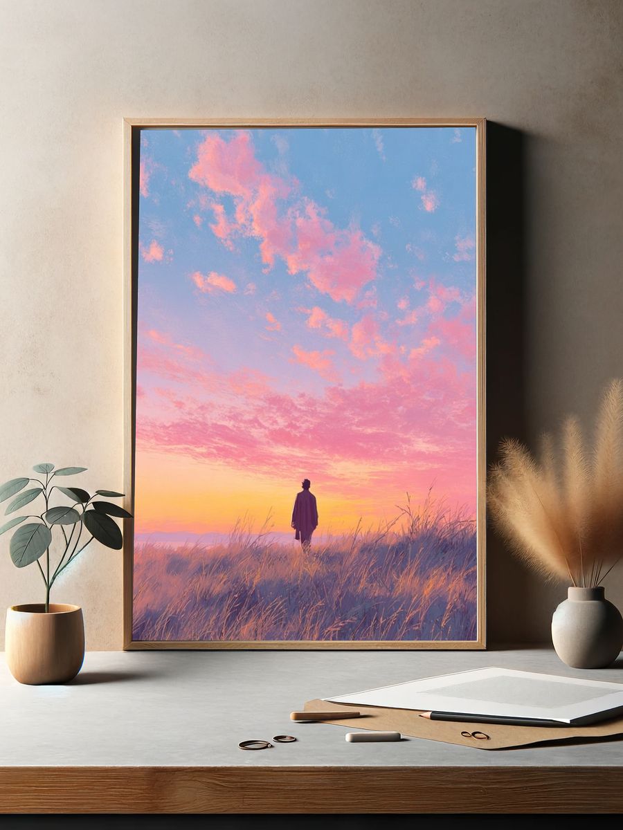 Solitary Figure at Sunset — Fine Art Print. — room view 2