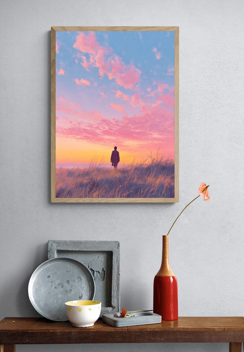 Solitary Figure at Sunset — Fine Art Print. — room view 3