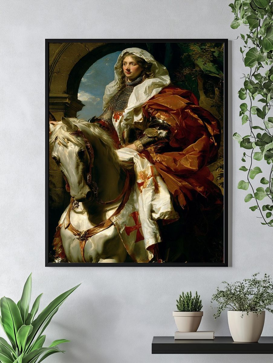 Medieval Knight on White Horse Print. — room view 4