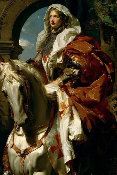 Medieval Knight on White Horse Print. poster print