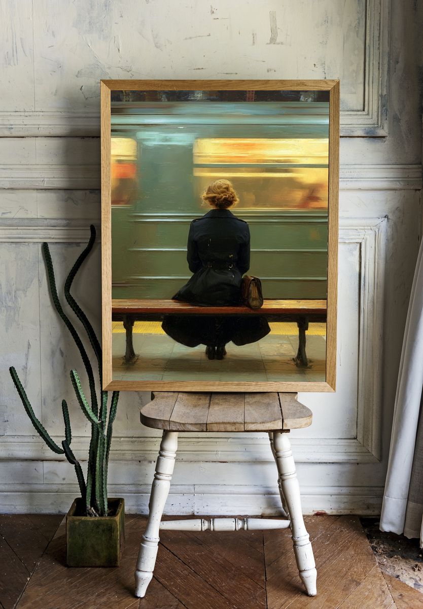 Woman Waiting at Subway — Fine Art Print room preview
