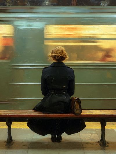 Woman Waiting at Subway — Fine Art Print. poster print