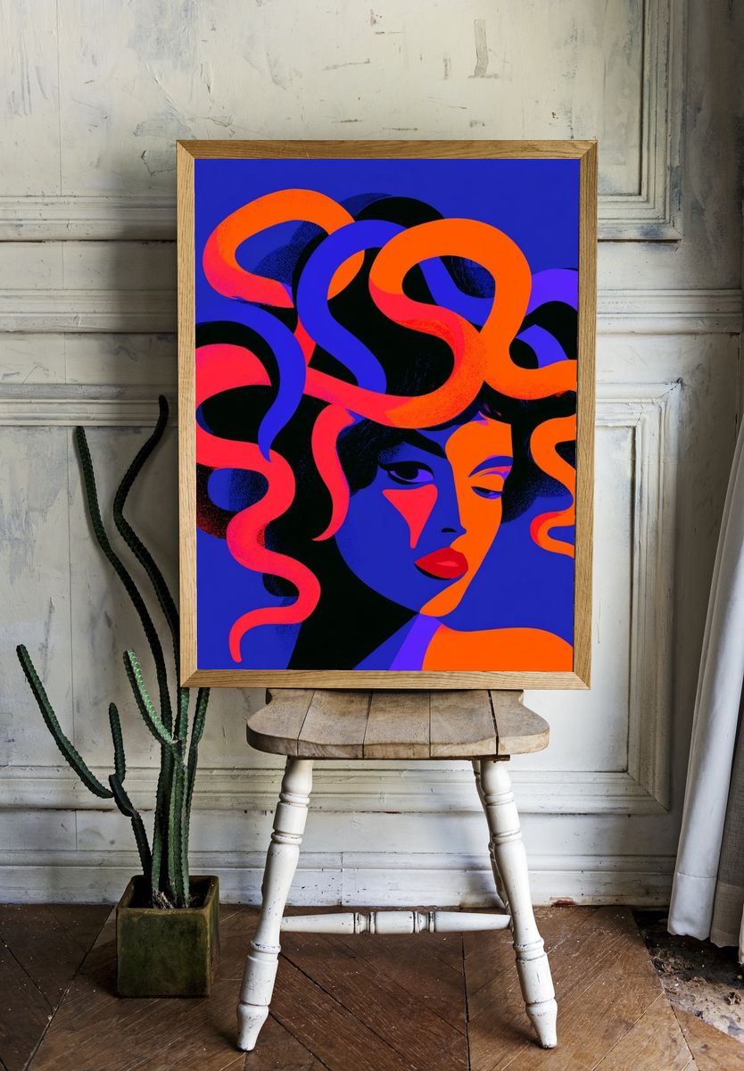 Neon Medusa Portrait Print. — room view 1